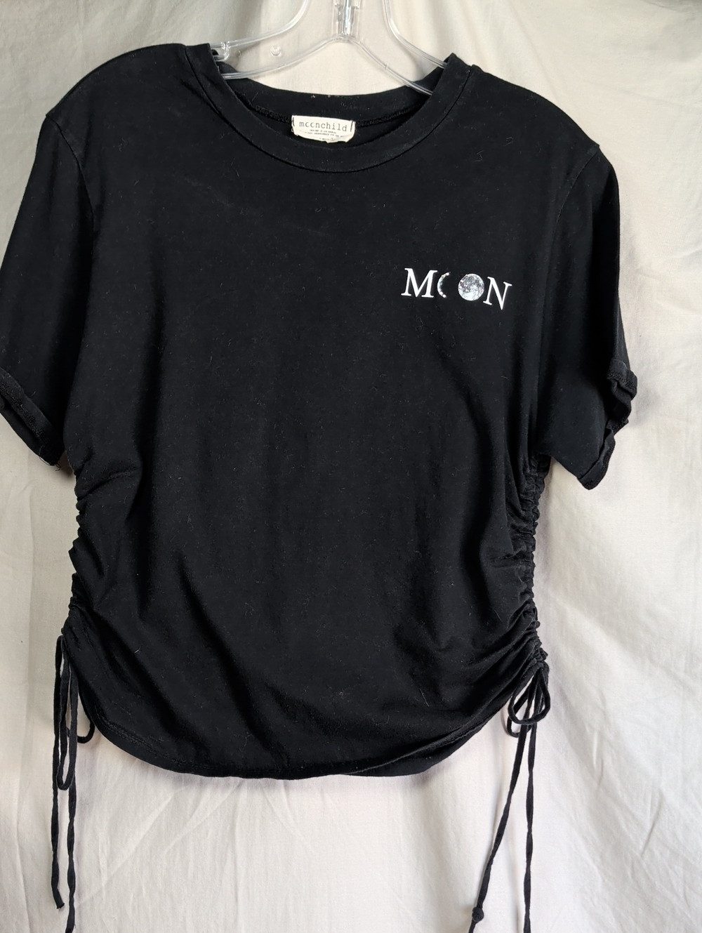 Moon Graphic Side-Ruched Black Tee by Moonchild